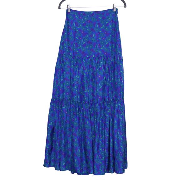 VERONICA BEARD Serence Skirt Cobalt Multi Floral Silk Tiered Slit Women's 00 - Picture 1 of 14